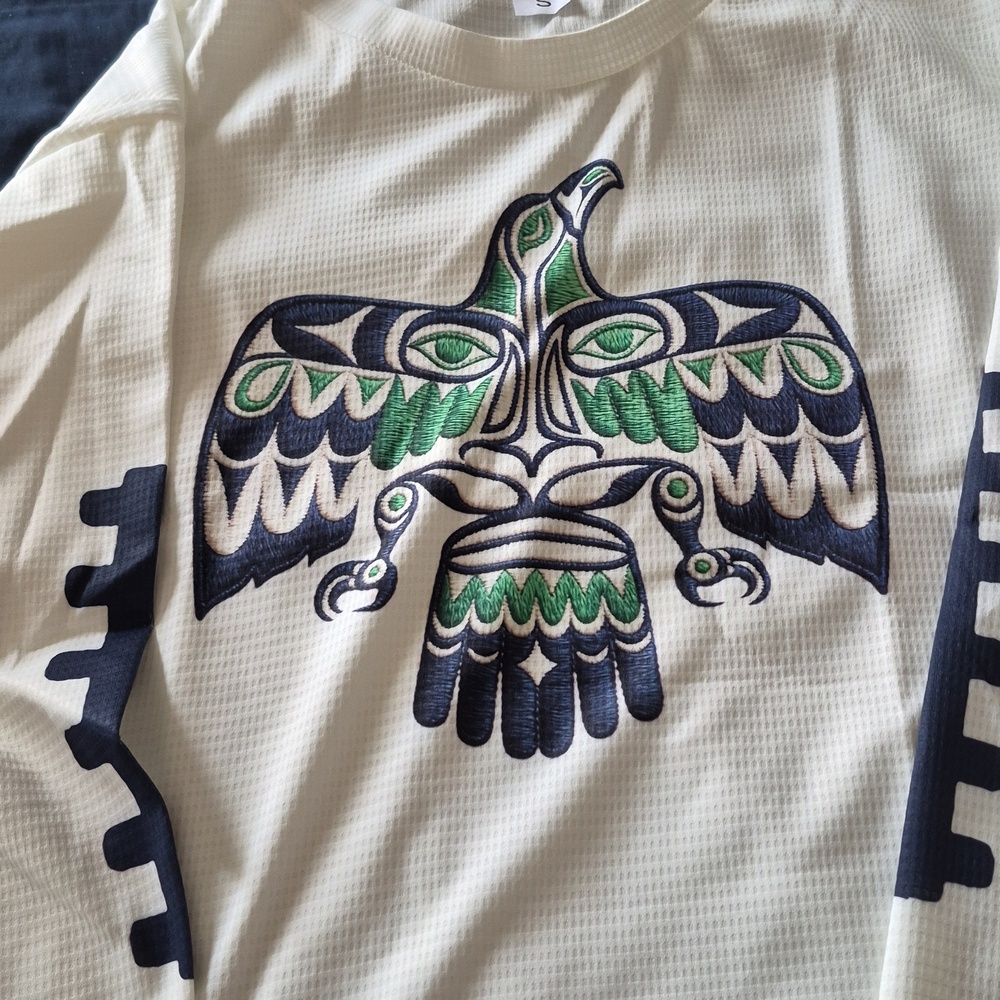 Embroidered Thunderbird Graphic Tee - White & Green